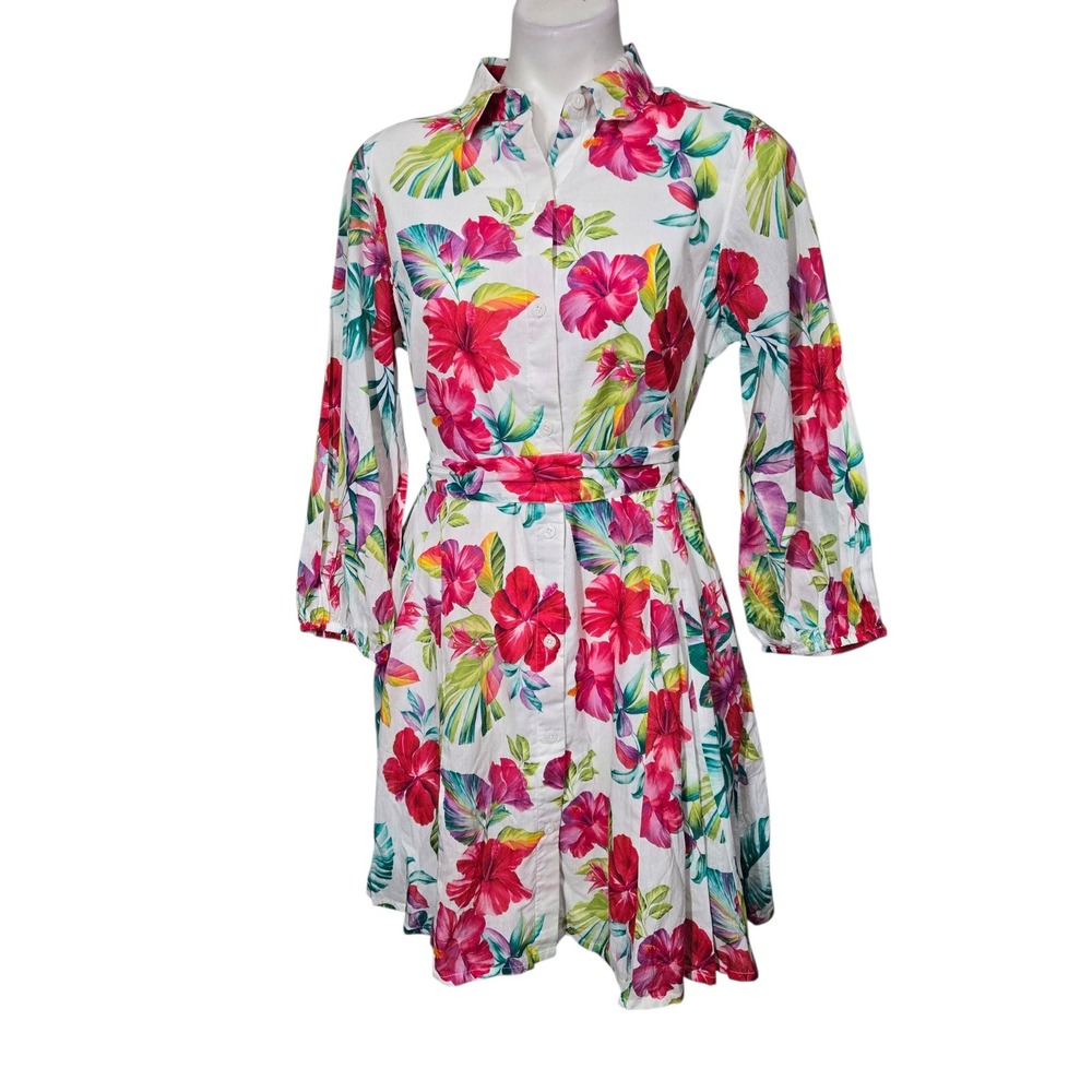 Tommy Bahama Fiesta Floral Coverup Shirt Dress sz M cotton vacation resortwear